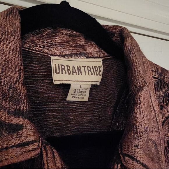 Urban Tribe vintage shiny brown button front jacket L - Picture 2 of 5
